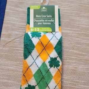Source Unknown Men's Crew Socks - Green, Yellow & White Argyle with Shamrock